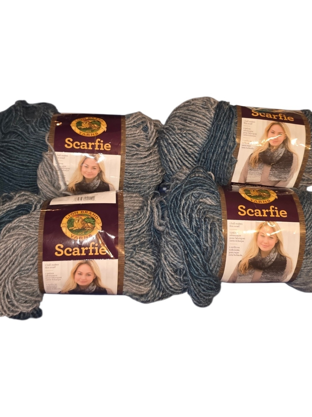 Lion Brand Scarfie Teal Silver Yarn Lot of 4 Bulky 5 Wool Blend 1248 Yards